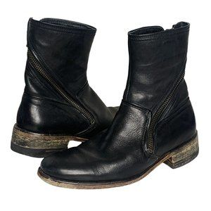 John Varvatos Rocker Twisted Black Leather Distressed Zipper Boots Men's 7.5